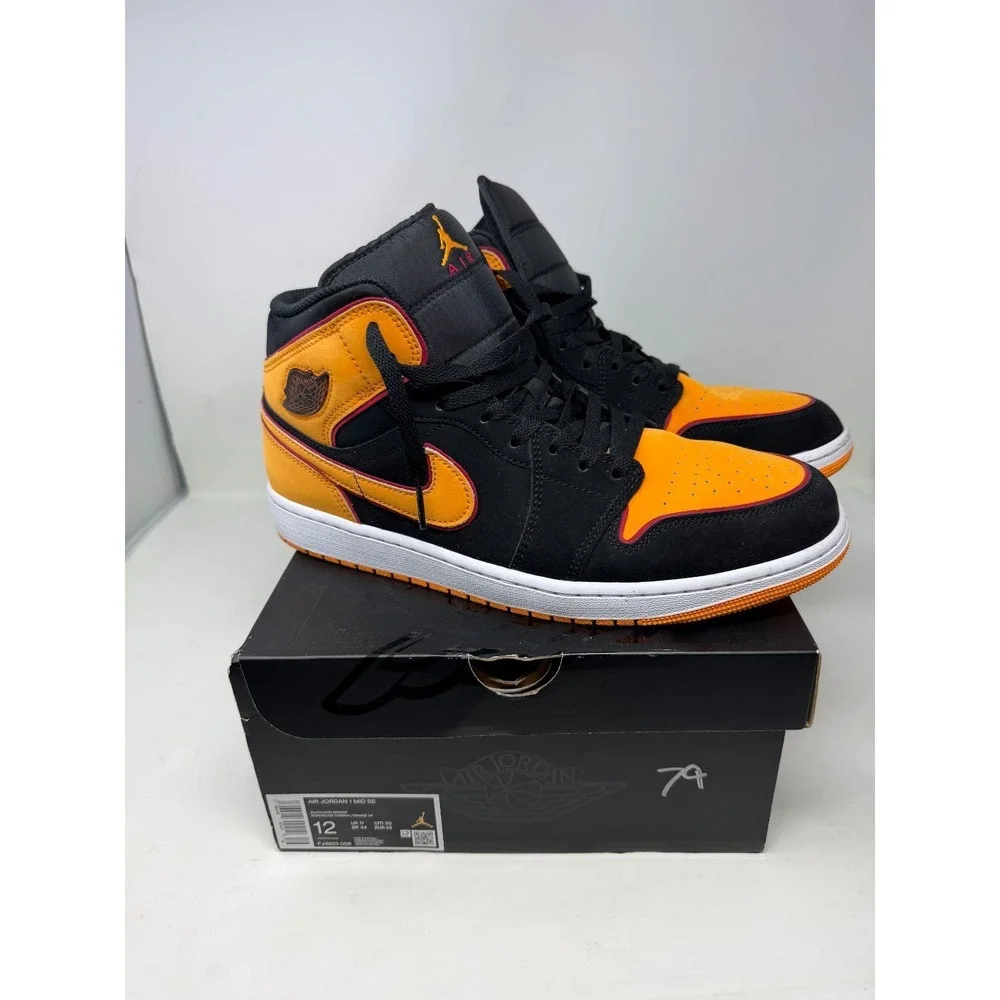 Jordan 1 Mid SE Black Vivid Orange Mens 12 FJ4923-008 W Box